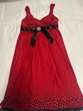 My Michelle Red & Black Polkadot Retro Pinup Rhinestone Party Dress Bow Detail